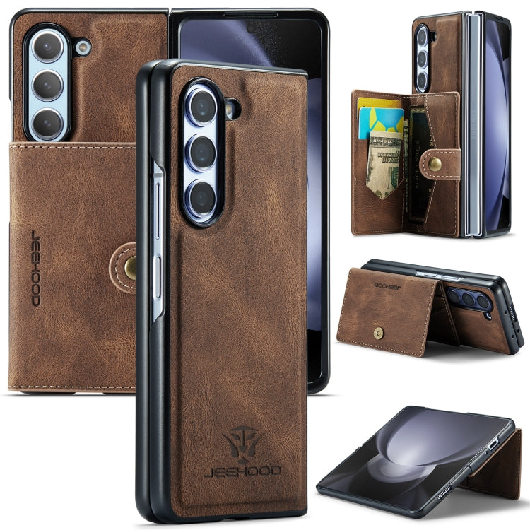 JEEHOOD Retro Magnetic Detachable Wallet Phone Case (Brown) - For Samsung Galaxy Z Fold5 - MosAccessories.co.uk